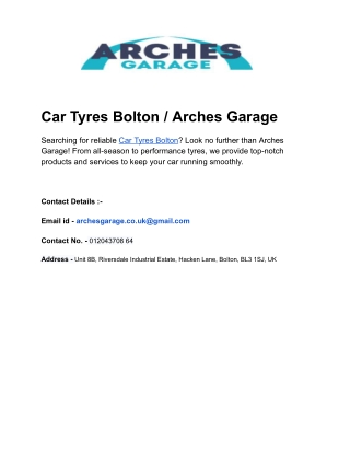 car tyres bolton arches garage