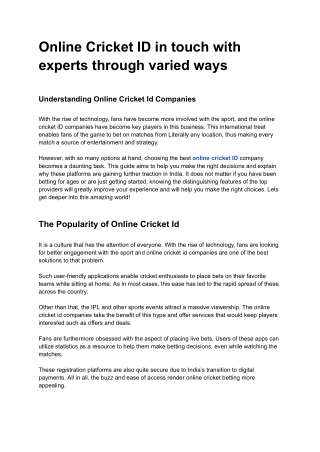 Online Cricket ID in touch with experts through varied ways