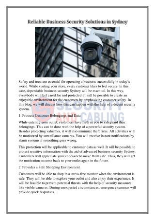 Reliable Business Security Solutions in Sydney