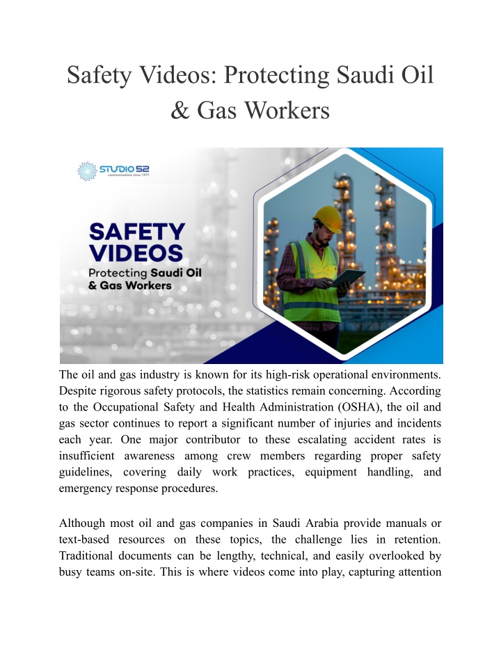 safety videos protecting saudi oil gas workers