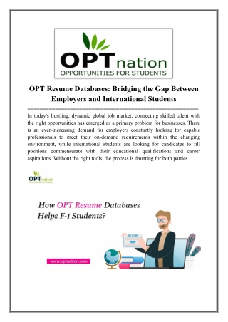 opt resume databases bridging the gap between