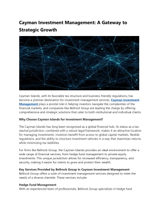 Cayman Investment Management: A Gateway to Strategic Growth