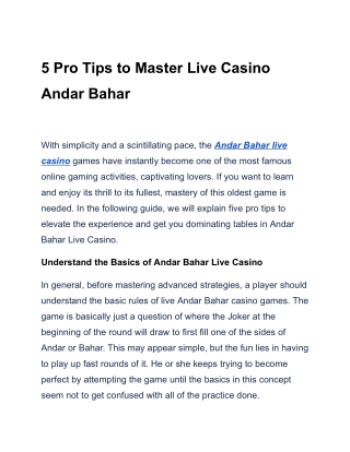 5 Pro Tips to Master Live Casino Andar Bahar