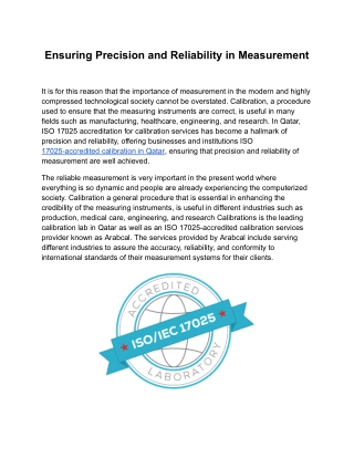 ISO 17025 Accredited Calibration in Qatar