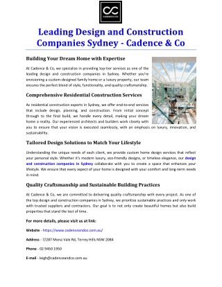 Leading Design and Construction Companies Sydney - Cadence & Co