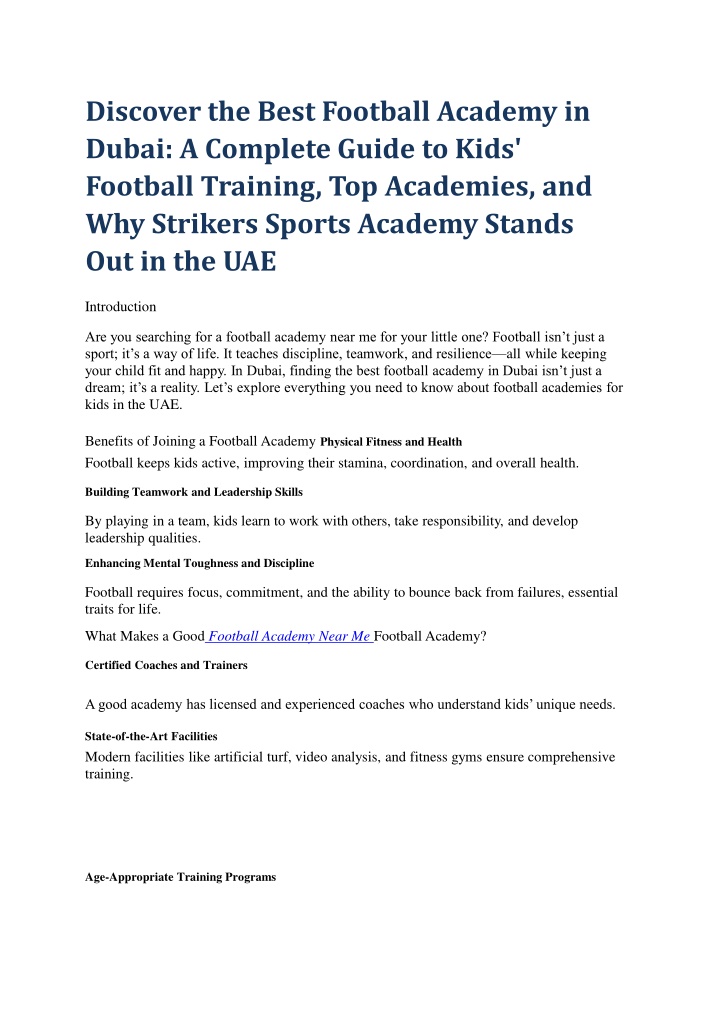 discover the best football academy in dubai