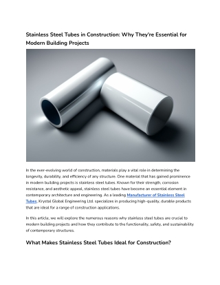 Stainless Steel Tubes in Construction_ Why They're Essential for Modern Building Projects