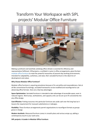 Discover the Best Modular Office Furniture by SIPLprojects