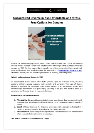 Uncontested Divorce in NYC - Affordable and Stress-Free Options for Couples
