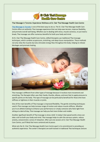 Thai Massage in Toronto: Experience Wellness at St. Clair Thai Massage Health Ca