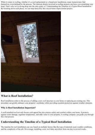 “Understanding the Timeline of a Typical Roof Installation”