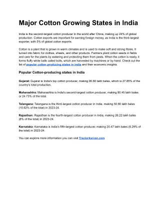 Major Cotton Growing States in India