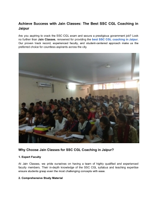 Achieve Success with Jain Classes_ The Best SSC CGL Coaching in Jaipur
