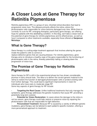 A Closer Look at Gene Therapy for Retinitis Pigmentosa