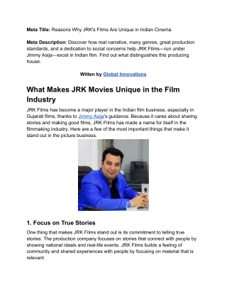 Reasons Why JRK's Films Are Unique in Indian Cinema