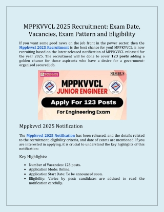 MPPKVVCL 2025 Recruitment Exam Date, Vacancies, Exam Pattern and Eligibility