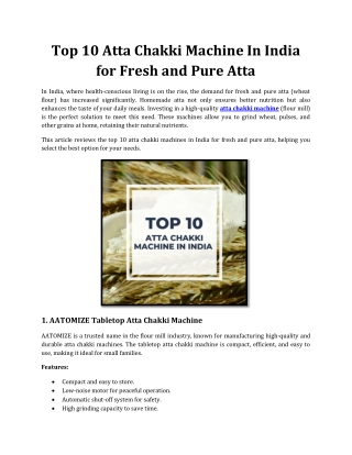 Top 10 Atta Chakki Machine In India for Fresh and Pure Atta