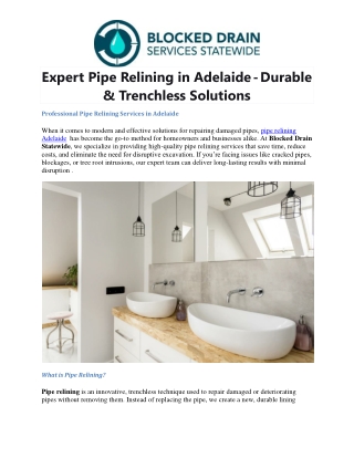 Expert Pipe Relining in Adelaide - Durable & Trenchless Solutions