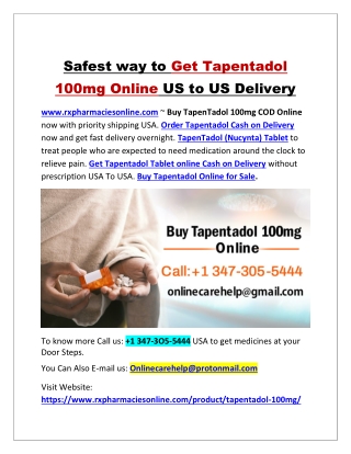 Safest way to Get Tapentadol 100mg Online US to US Delivery