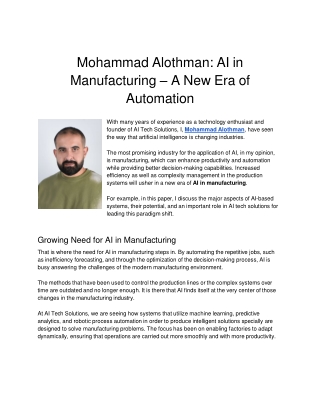 mohammad alothman ai in manufacturing a new era of automation
