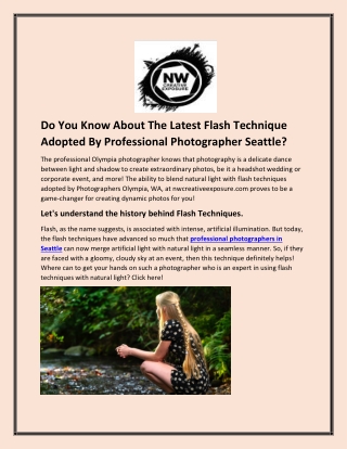 Do You Know About The Latest Flash Technique Adopted By Professional Photographer Seattle