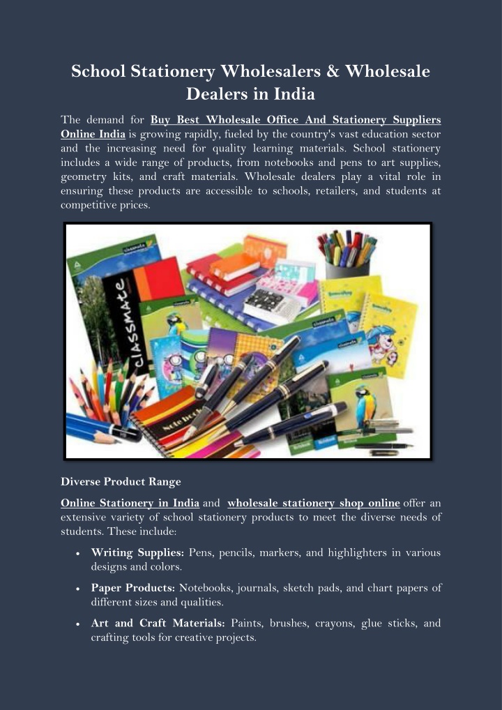 school stationery wholesalers wholesale dealers