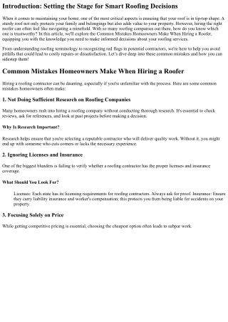 “Common Mistakes Homeowners Make When Hiring a Roofer”