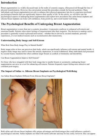 The Psychological Benefits of Undergoing Breast Augmentation