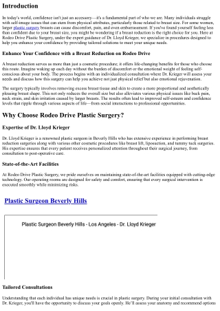 Enhance Your Confidence with a Breast Reduction on Rodeo Drive