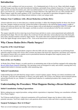 Enhance Your Confidence with a Breast Reduction on Rodeo Drive