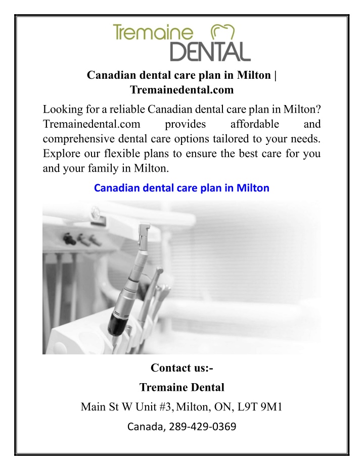 canadian dental care plan in milton