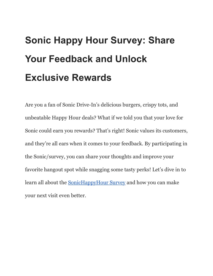 sonic happy hour survey share