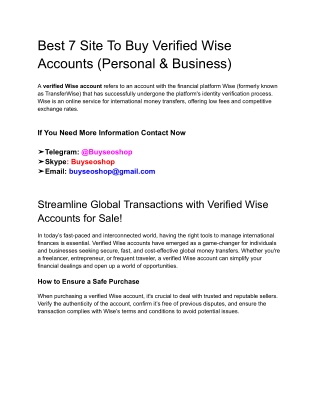 Best 7 Site To Buy Verified Wise Accounts (Personal & Business)