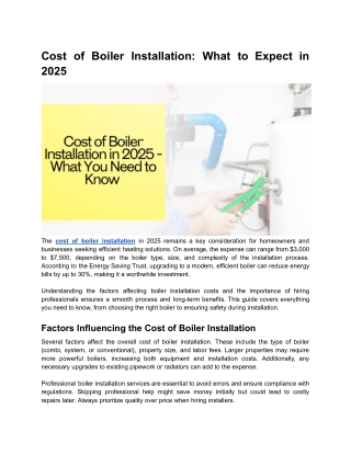 Cost of Boiler Installation