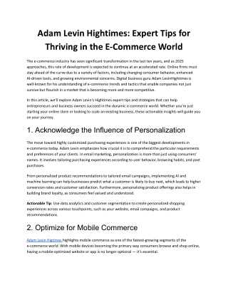 Adam Levin Hightimes_ Expert Tips for Thriving in the E-Commerce World