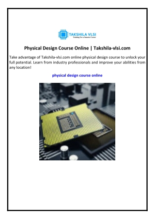 physical design course online takshila vlsi com