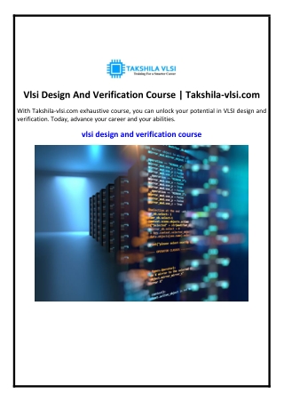 Vlsi Design And Verification Course | Takshila-vlsi.com