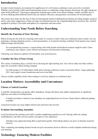 Leading 10 Tips for Picking the Perfect Meeting Area Rental