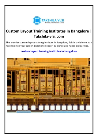 Custom Layout Training Institutes In Bangalore | Takshila-vlsi.com