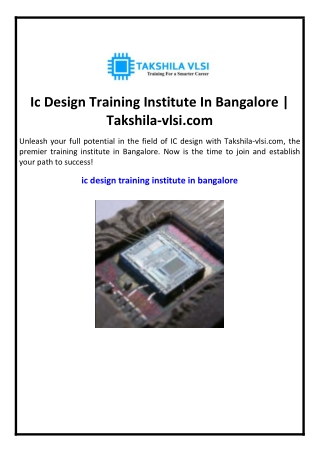 Ic Design Training Institute In Bangalore | Takshila-vlsi.com