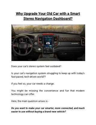Why Upgrade Your Old Car with a Smart Stereo Navigation Dashboard_