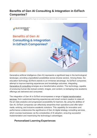 Benefits of Gen AI Consulting  Integration in EdTech Companies