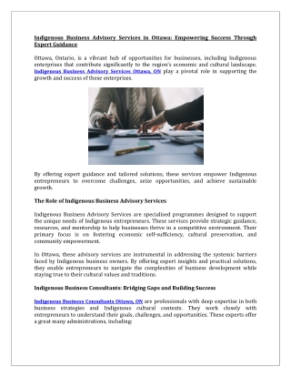 Indigenous Business Advisory Services in Ottawa