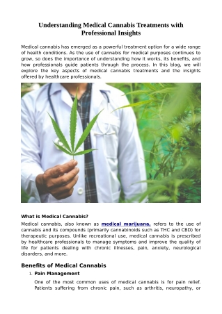 Understanding Medical Cannabis Treatments with Professional Insights