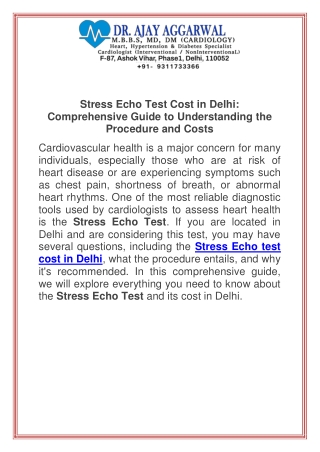 Stress Echo Test Cost in Delhi Comprehensive Guide to Understanding the Procedure and Costs