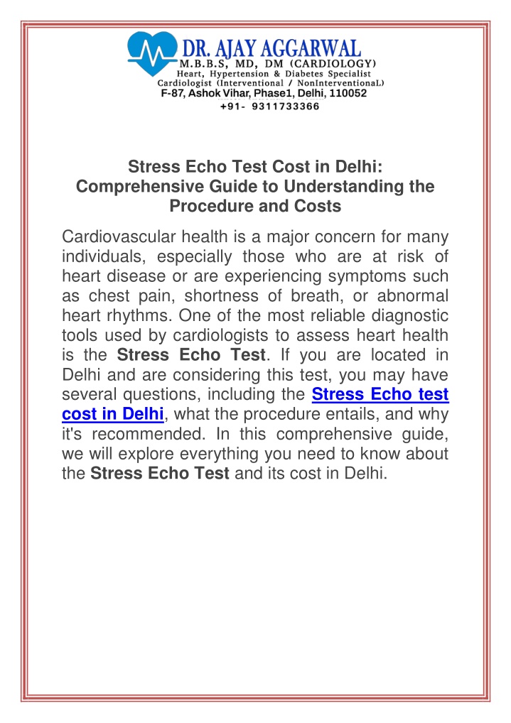 stress echo test cost in delhi comprehensive