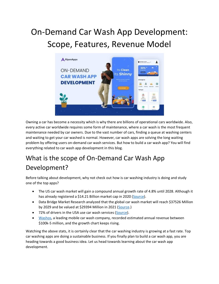 on demand car wash app development scope features