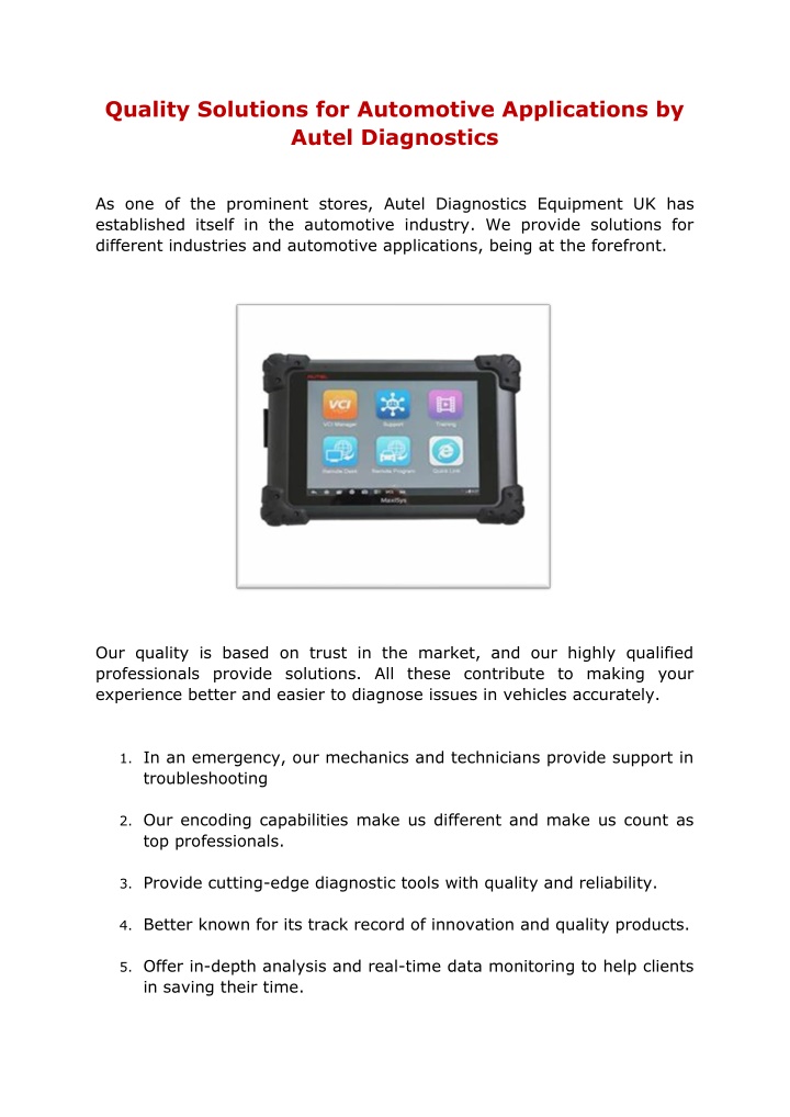 quality solutions for automotive applications