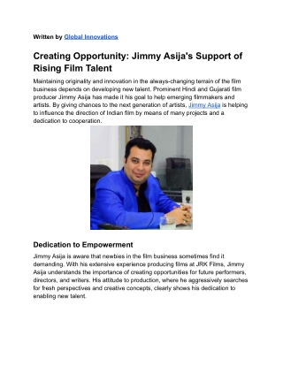 Jimmy Asija-Promoting New Talent in Indian Cinema