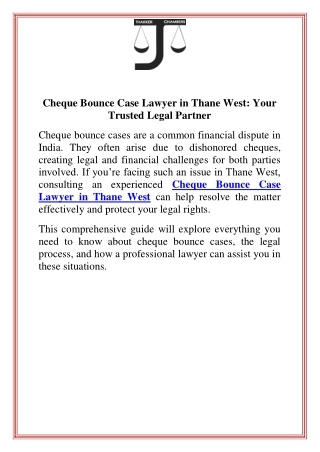 Cheque Bounce Case Lawyer in Thane West Your Trusted Legal Partner